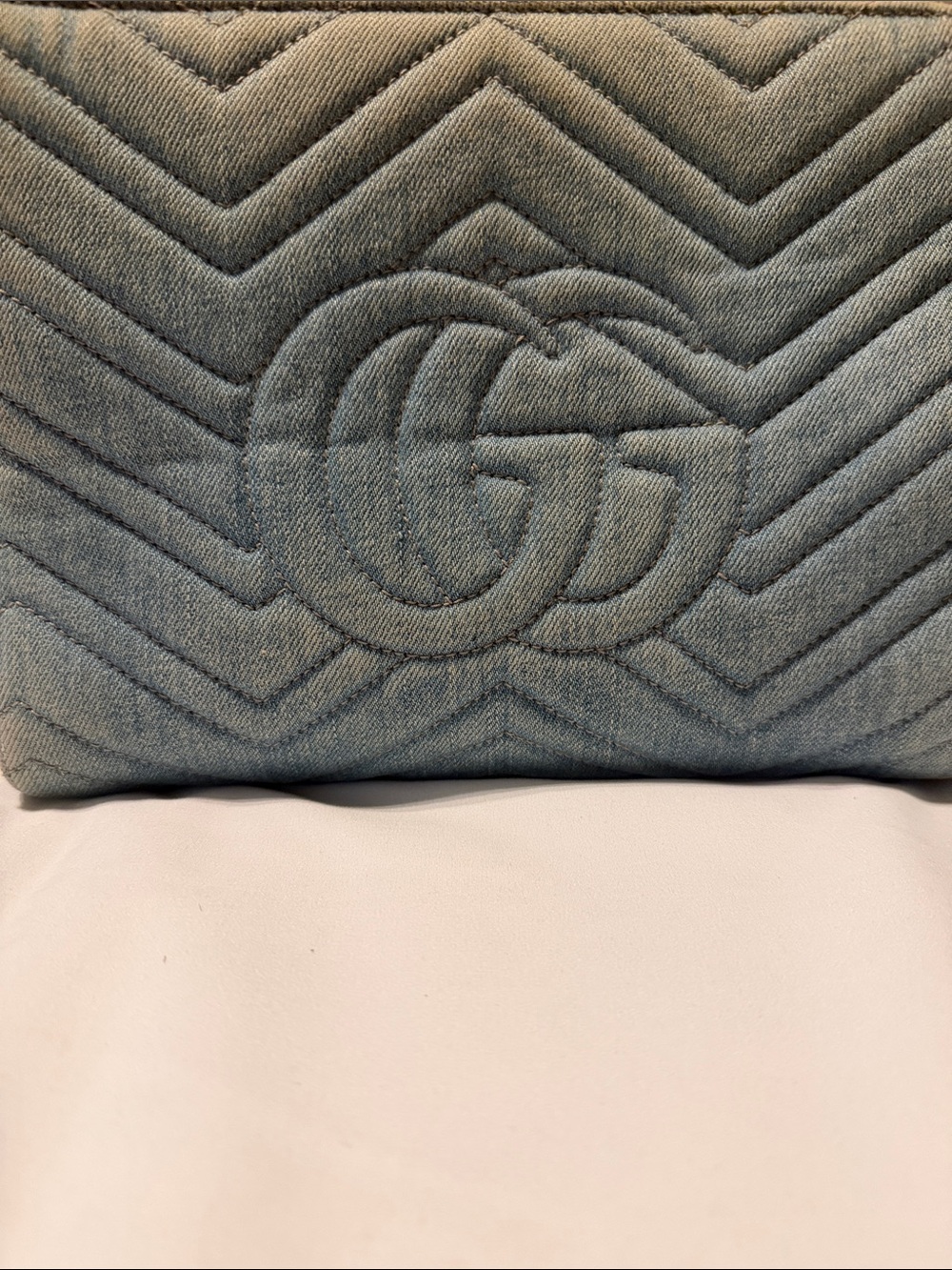 Gucci Small GG Marmont Matelassé Denim Pearl Tote Bag - Picture 3 of 16